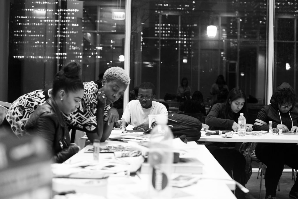Krista Franklin working with youth during a visit with the Art Institute of Chicago's Teen Lab, November 2016. Photo by RJ Eldridge.