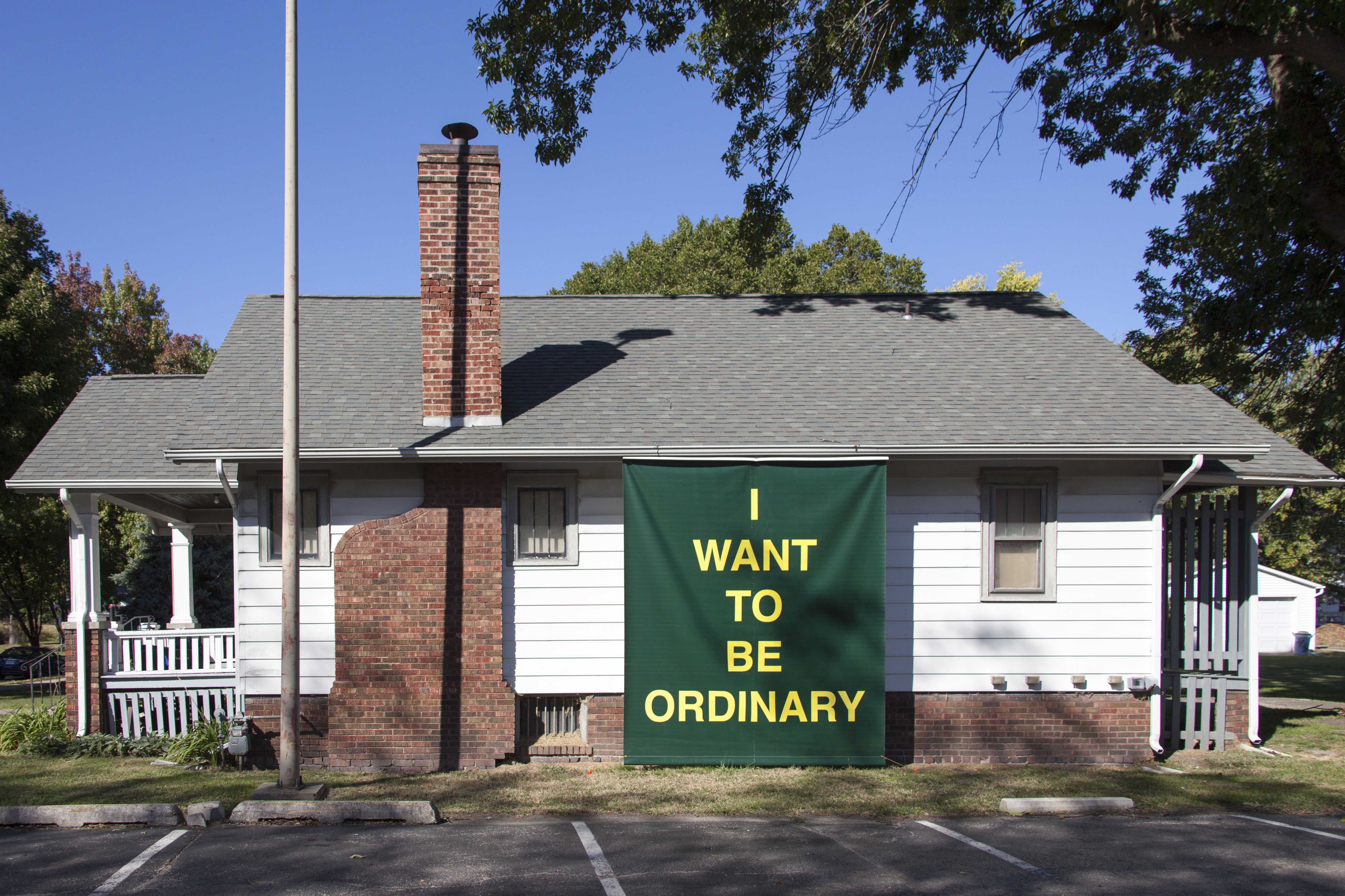Industry of the Ordinary. “Prayer (for Springfield),” 2016. Exterior installation view. DEMO Project, Springfield, Illinois. Photo courtesy of DEMO Project.