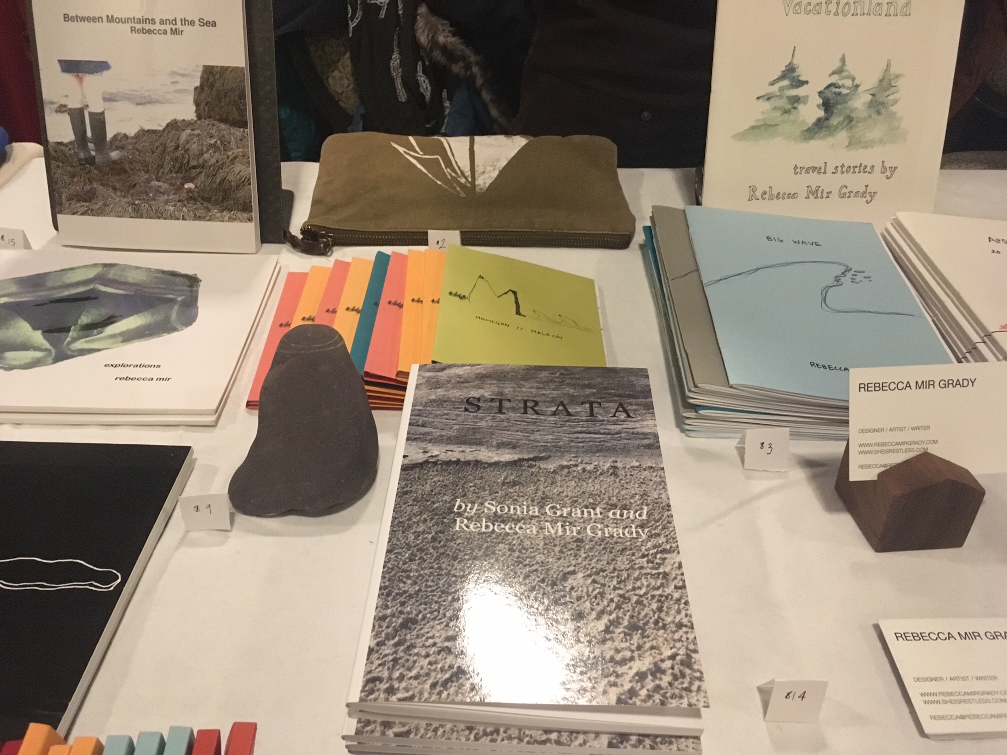 Items from Rebecca Mir Grady's table at the Chicago Art Book Fair.