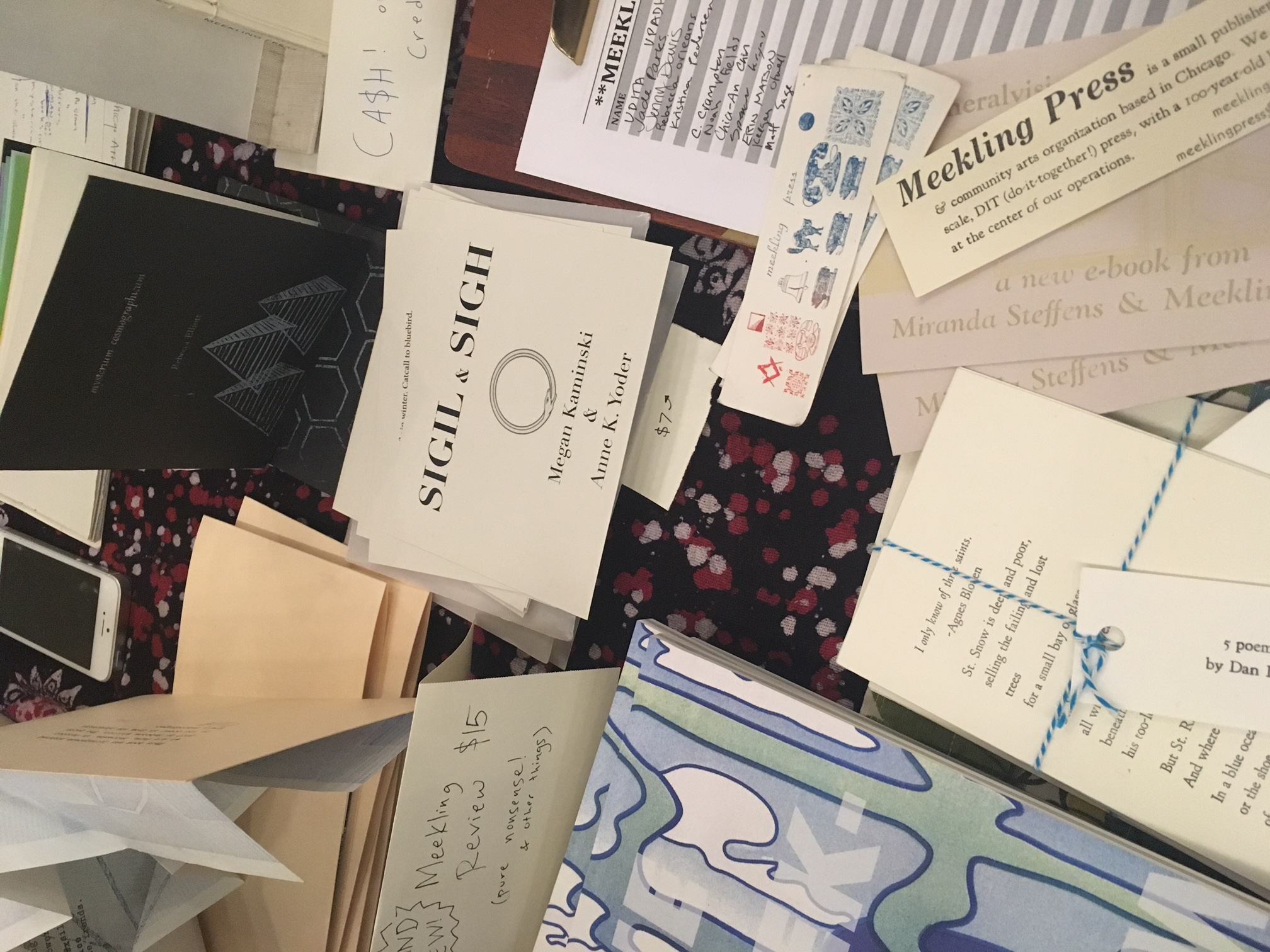 Items from the Meekling Press table at the Chicago Art Book Fair.