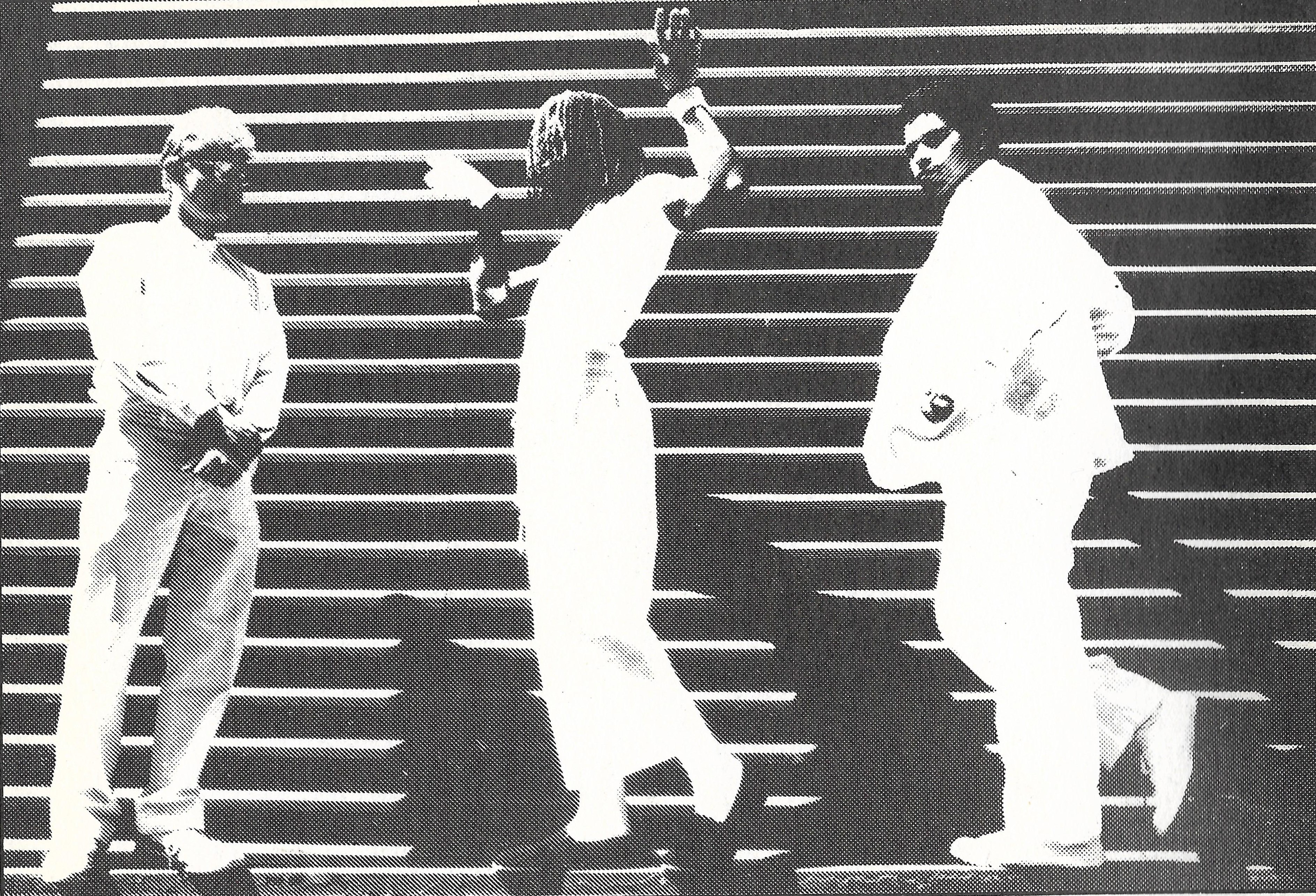 Original ONO members Ric Graham, travis, and P.Michael pose in a black-and-white image printed in a libretto containing travis's lyrics that accompanied the 1982 release of the album Kate Cincinnati. Courtesy of ONO.