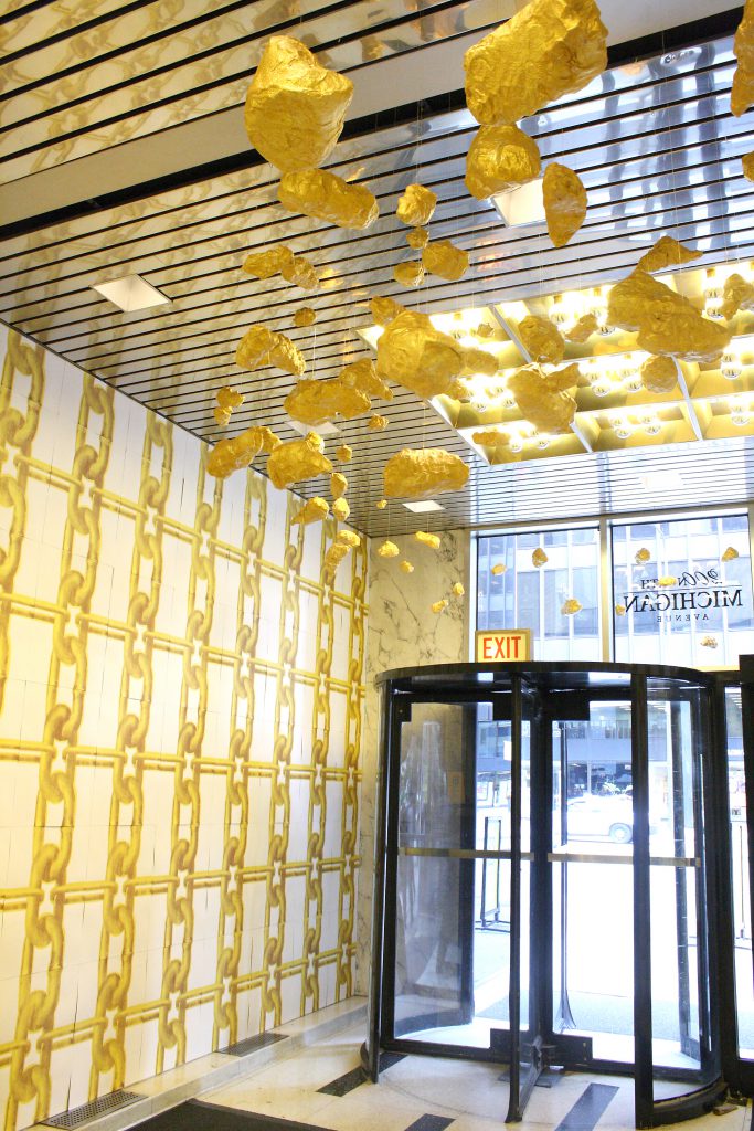 D. Denenge Duyst-Akpem, "Gold Nuggets For All!" 2011. Installation image from Looptopia at the Hard Rock Hotel annex. Image credit: Tempestt Hazel.