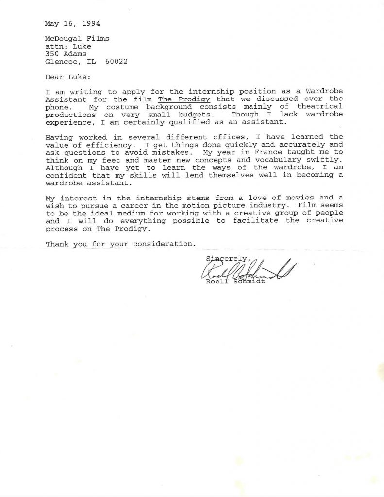 Letter to apply for internship with The Prodigy. Image courtesy of the artist. 