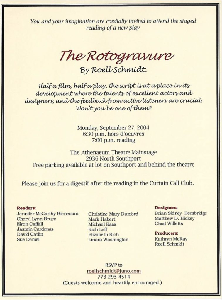 Invitation to a staged reading of The Rotogravure. Image courtesy of the artist. 