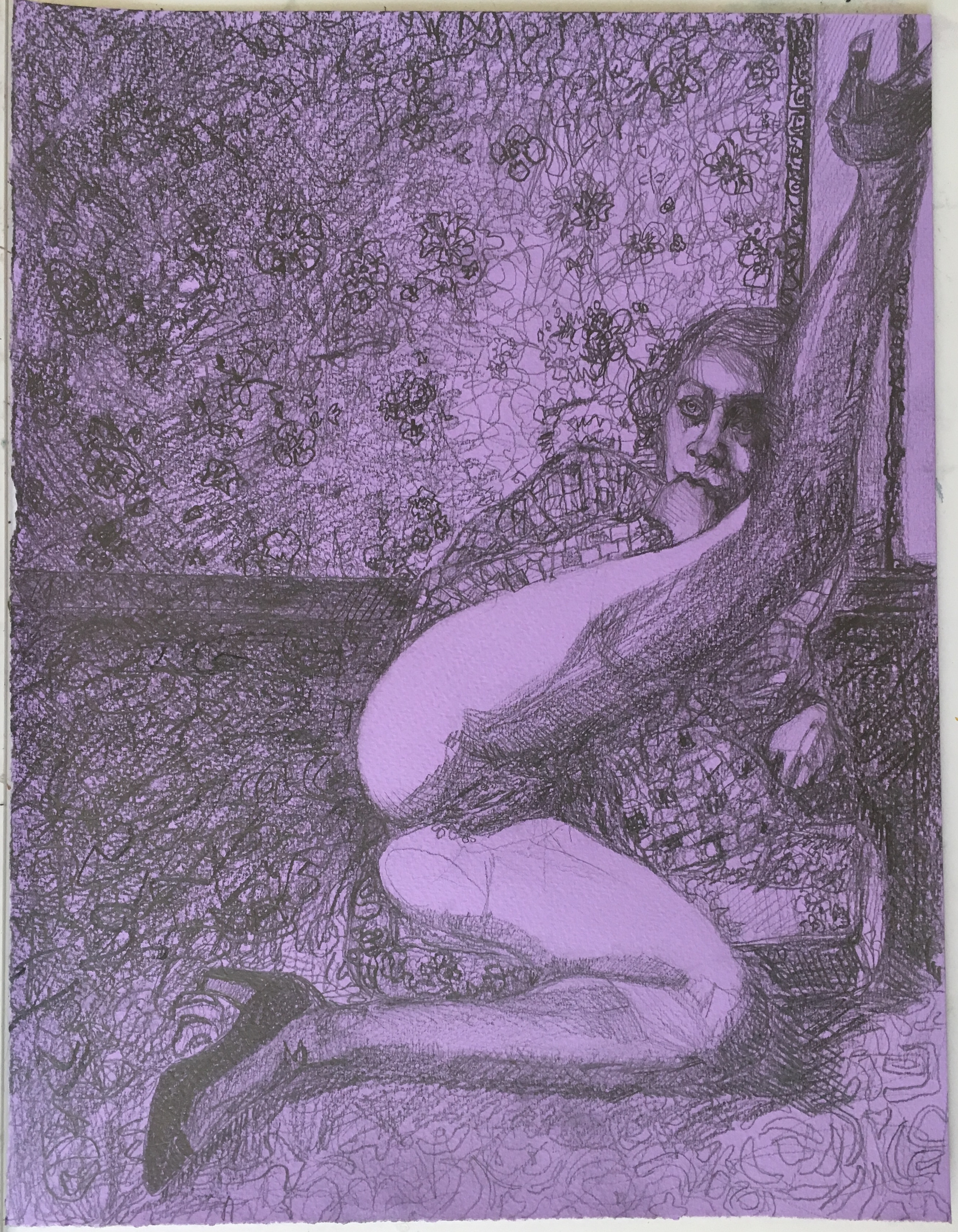 Untitled, graphite on lilac tinted paper, 12.5 x 10 inches, 2017