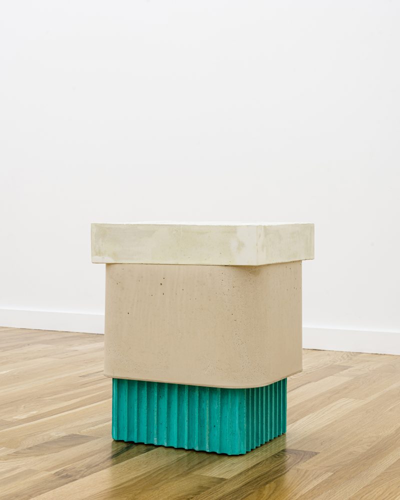 Image: Gordon Hall’s “Three-Part Stool (Cream, Beige, Green),”  courtesy Document Gallery. 