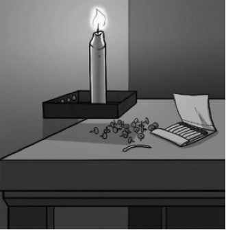 Image: a grayscale illustration demonstrating the solution to Duncker’s Candle Problem. 