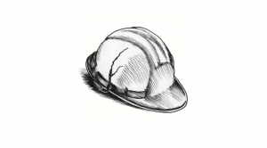 Image: A pencil drawing of a hard hat with a crack going through the side. Illustration by Carlos Matallana.