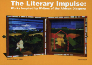 Exhibition postcard from The Literary Impulse: Works Inspired by Writers of the African Diaspora at The King Arts Complex in Columbus, Ohio, 1997. Courtesy of Glass Curtain Gallery.