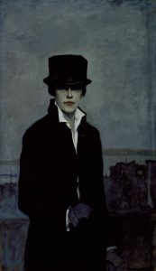 Image: Romaine Brooks, Self-Portrait, 1923. In her oil on canvas self-portrait, Brooks paints herself in androgynous clothing, including a top hat and coat, emblematic of the 1920s "New Woman."