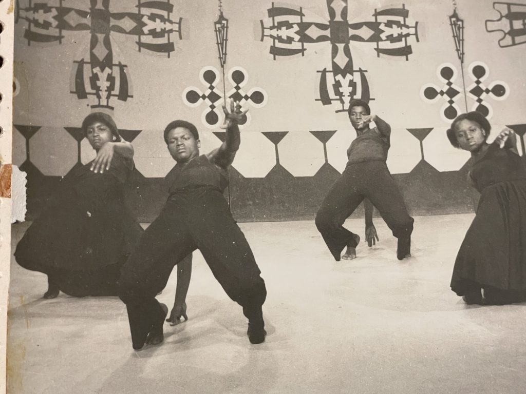 Image: Nigerian dancers working with Blackburn who performed “Young, Gifted and Black” on her television program in Calabar (1979). Photo of image by Wills Glasspiegel. 