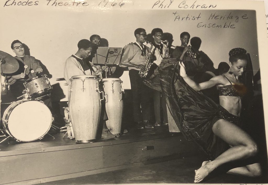 Image: Darlene Blackburn dances with Phil Cohran and the Artistic Heritage Ensemble, 1966. Photo of image by Wills Glasspiegel.