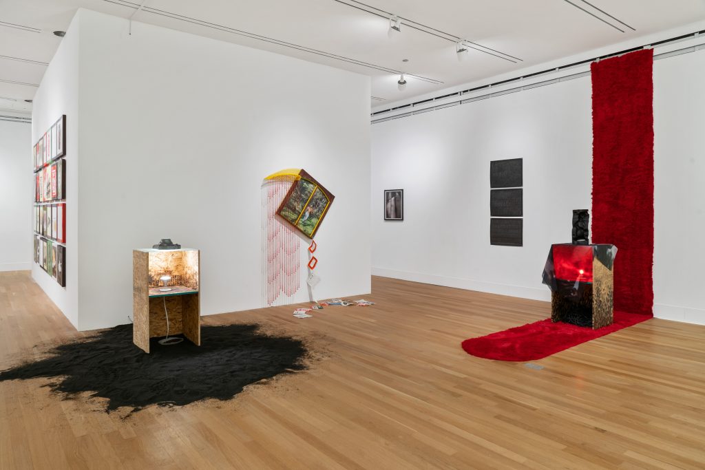 Featured image: Installation view of Beautiful Snail at the Logan Center for the Arts. Three mixed-media installation pieces are in the foreground, all three by Scott Vincent Campbell. Photo by Robert Chase Heishman.