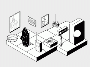 Image: A black and white animation that creatively interprets the work that was on display as part of Reckless Rolodex at UIC's Gallery 400. Animation by Kiki Lechuga-Dupont.