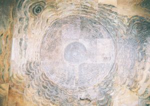 Image: Detail shot of Earth, Water, Sky, 1968. Multiple rings around a central circle. Photo by the author.