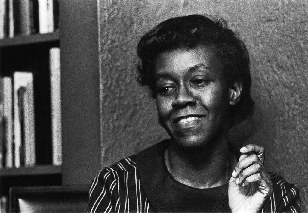 Image: Black and white photographic portrait of renowned poet Gwendolyn Brooks is photographed in May 1968, the same year she became the Poet Laureate of Illinois, succeeding Carl Sandburg. Howard Simmons/Ebony Collection. This photograph is in the Johnson Publishing Company Archive. Courtesy J. Paul Getty Trust and Smithsonian National Museum of African American History and Culture. Made possible by the Ford Foundation, J. Paul Getty Trust, John D. and Catherine T. MacArthur Foundation, The Andrew W. Mellon Foundation, and Smithsonian Institution.