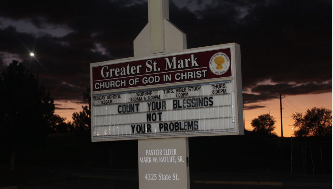 Image: Funeral services for Deontay Davis, Jr., 9, twins Heaven and Nevaeh, 8, Jabari Johnson, 4, and Loyal Dunigan were held at Greater St. Mark Church of God in Christ on August 21, 2021. All five died in a fire. The photo shows a sign for Greater St. Mark church of God in Christ, which reads: "COUNT YOUR BLESSINGS NOT YOUR PROBLEMS". Treasure Shields Redmond, Greater St. Mark Church of God in Christ sign, East St. Louis, 2024