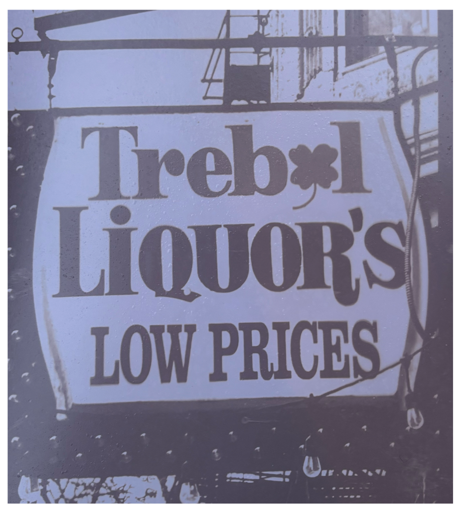 Image: This image includes the text “Trebol Liquor’s” in a bold, serif font with the “o” replaced with a four-leaf clover, and “low prices” stands proudly underneath in a squished, tall typewriter font. The sign bulges in the middle, and the remaining plane of the image includes shapes and shadows of the surrounding cityscape. Playing with the form of the letter “o” as an opportunity for imagery stretches the imagination and summons a playful energy, helping this business stand out against the oversaturated landscape of liquor stores.