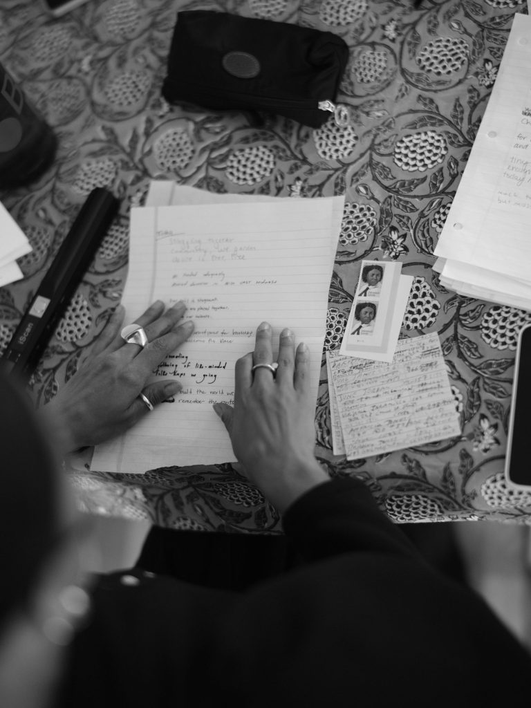 Image: Participants engage with poetry, collage, and journaling to process their reflections from the convening. An image of the work one of the participant groups made for the poetry workshop led by Maggie Queeney. Image made by Seed Lynn (@seedlynn).