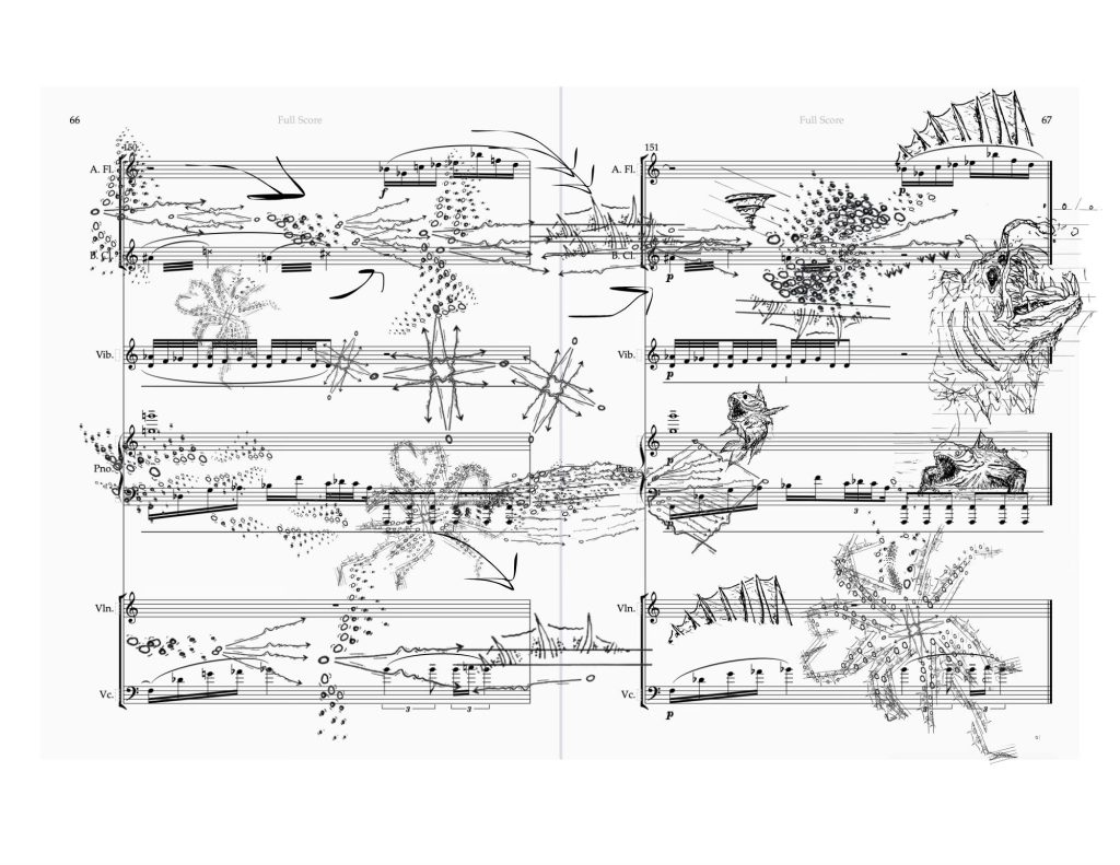 Image: A musical score, an excerpt from "INKJAW" by Luke Garrigus performance with Sound Ecologies's series Forward Motion. Image courtesy of Sound Ecologies.