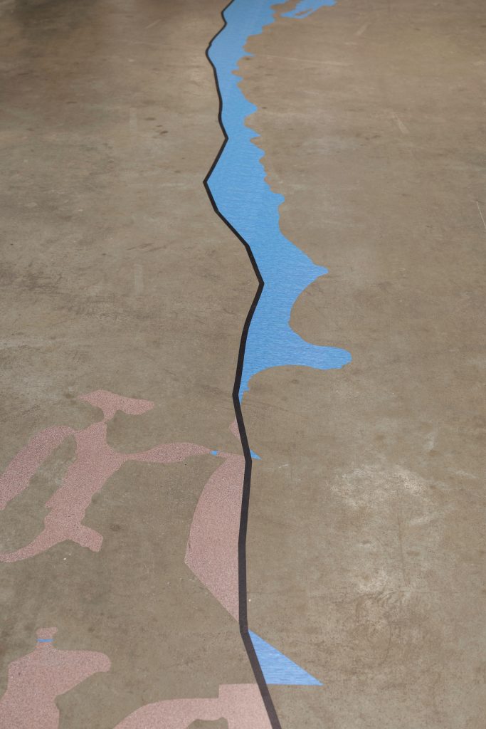 Image: JeeYeun Lee's Shore Land, vinyl decal with multi-channel sound installation. Courtesy of the artist. Image courtesy Bemis Center for Contemporary Arts. Photo by Colin Conces. 