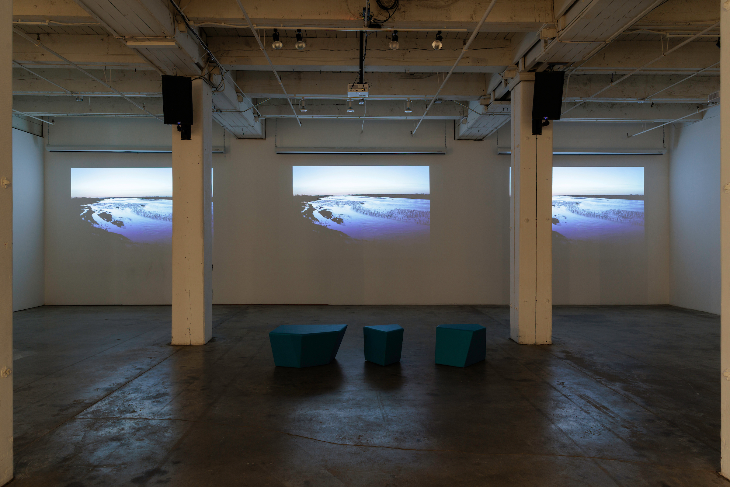 Image: View of Platte Basin Timelapse River of Time, 2011-2025, single channel video (color); 1 minute, 48 seconds. Courtesy of Platte Basin Timelapse at Bemis Center for Contemporary Arts. Image by Colin Conces.