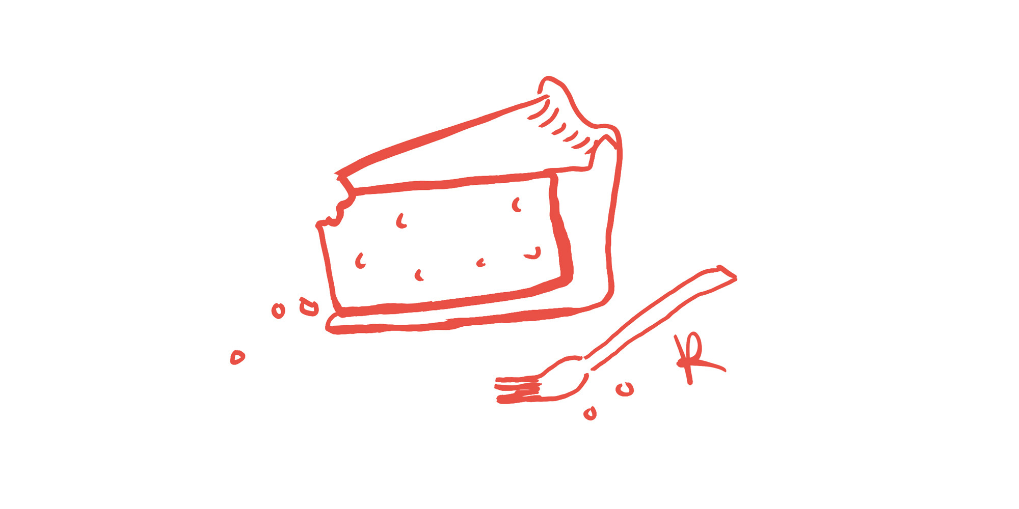 Image: A drawing of slice of pie and fork in the color red on a white background. Illustration by River Ian Kerstetter for a comic published by Sixty.