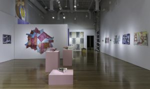 Installation image of Shifting Tongues at Charlotte Street Foundation. Photo by E.G. Schempf.