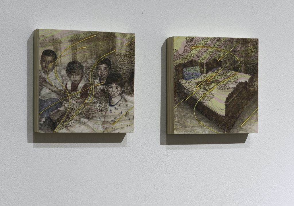 Installation image of Shifting Tongues at Charlotte Street Foundation, showing work by Nada Bayazid. Photo by E.G. Schempf.