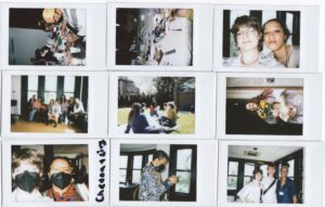 Image: A collective of polaroid images depicting various scenes from Sixty's 2024 Midwest Arts Writers Convening hosted at Haymarket House. Scans courtesy of Livy Snyder.